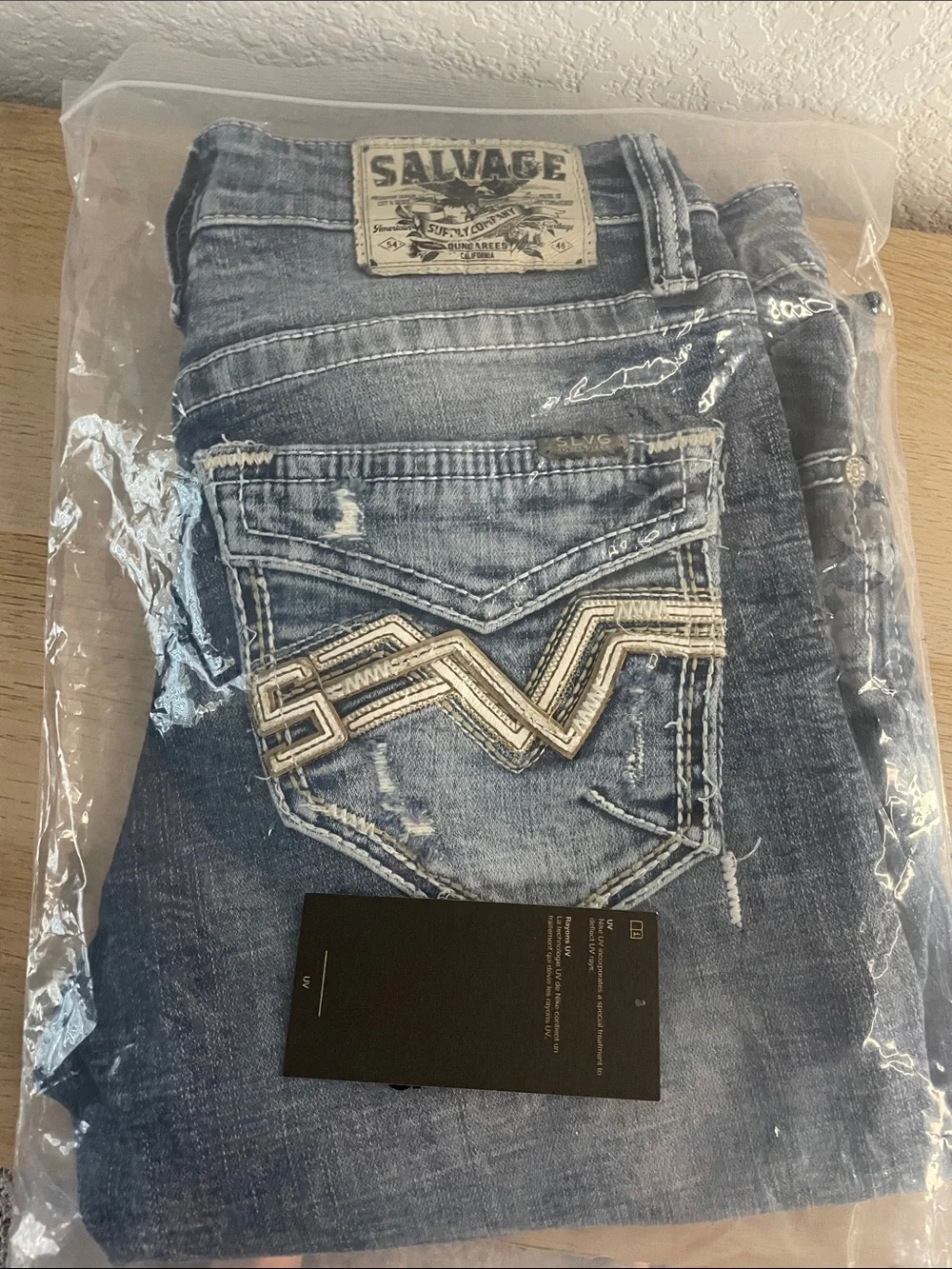 Salvage Men’s Blue Bootcut Denim Jeans with Embroidered Back Pocket